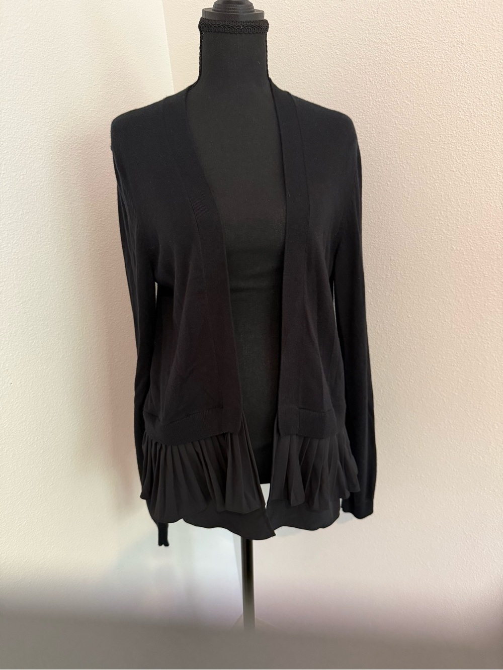 Chelsea28 Black Open Cardigan with Ruffle Hem